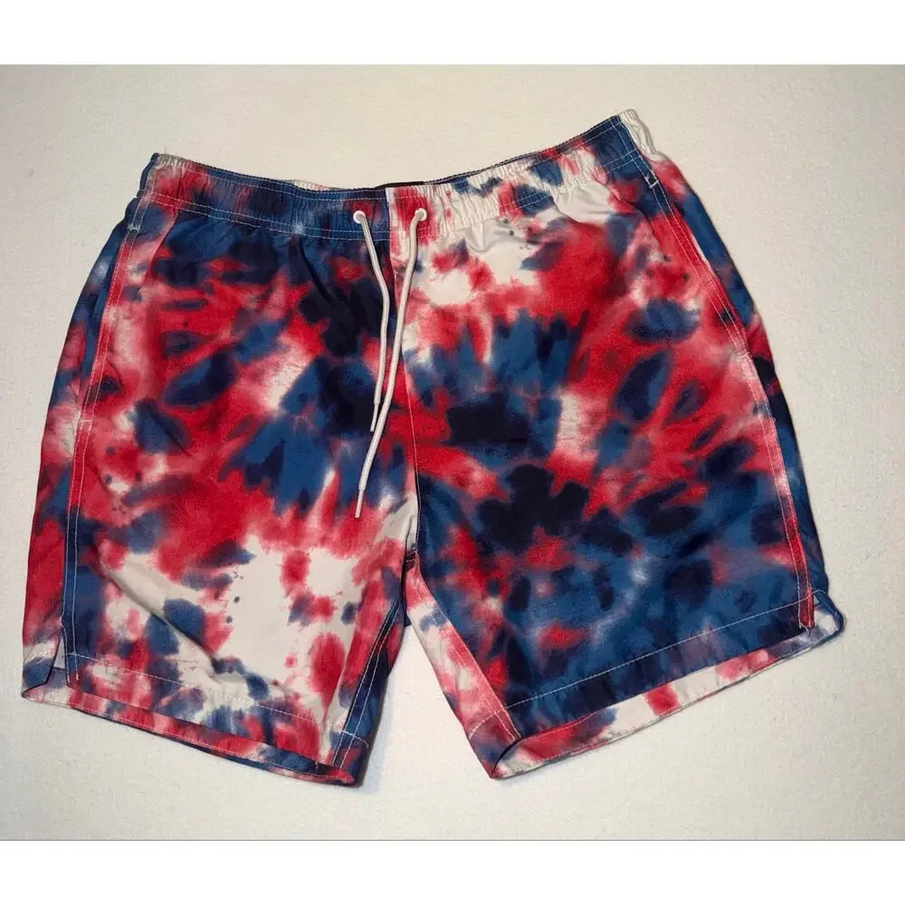 Walnut & 39th men’s tie dye red, white and blue patriotic swim trunks